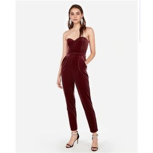 Express Velvet Strapless Sweetheart Jumpsuit